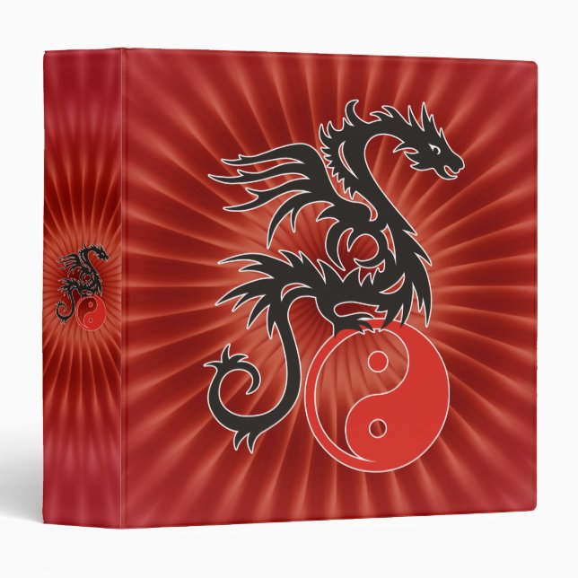 Yin & Yang Dragon | red flower shine 3 Ring Binder (Front/Spine)