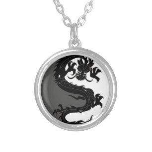 Yin Yang Dragon Silver Plated Necklace