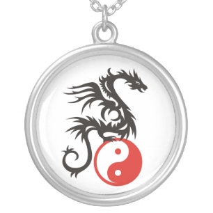Yin & Yang Dragon Silver Plated Necklace