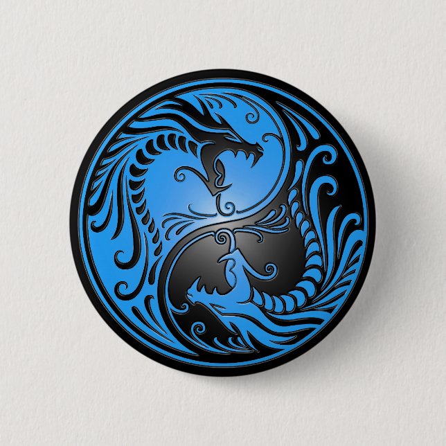 Yin Yang Dragons, blue and black Button (Front)