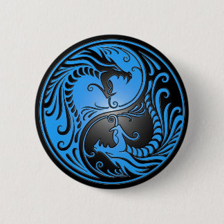 Yin Yang Dragons, blue and black Button