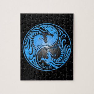 Yin Yang Dragons, blue and black Jigsaw Puzzle