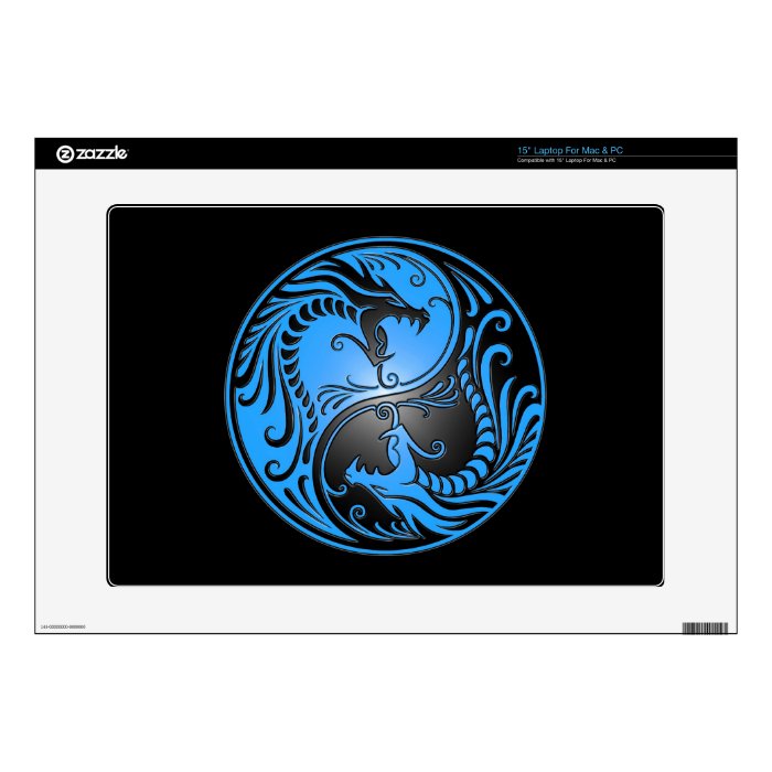 Yin Yang Dragons, blue and black Laptop Decal