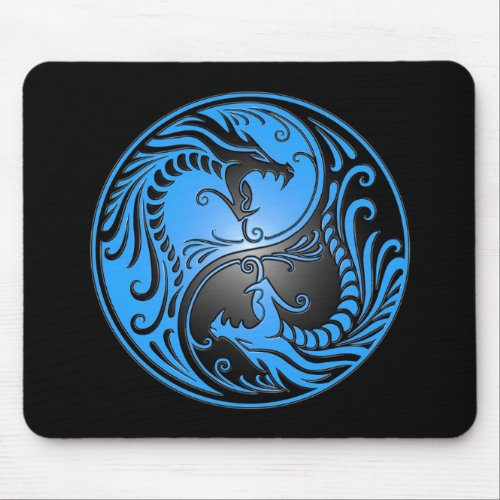 Yin Yang Dragons blue and black Mouse Pad