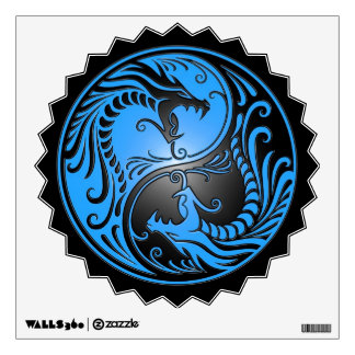 Yin Yang Dragons, blue and black Wall Decal