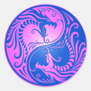 Yin Yang Dragons, blue and purple Classic Round Sticker