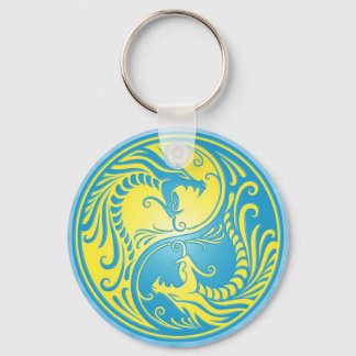 Yin Yang Dragons, blue and yellow Keychain