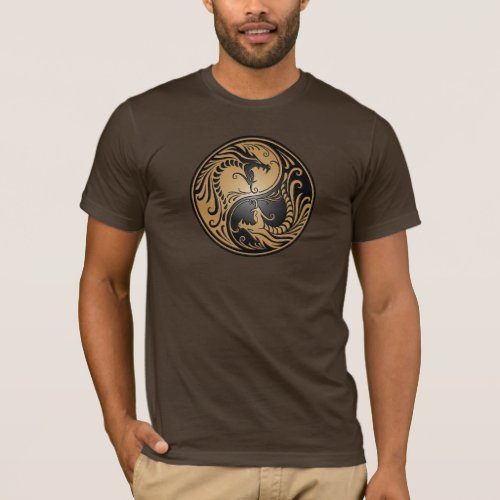 Yin Yang Dragons brown and black T_Shirt