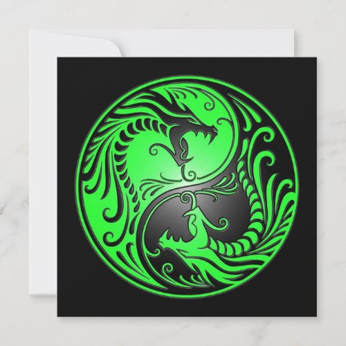 Yin Yang Dragons, green and black Personalized Announcements