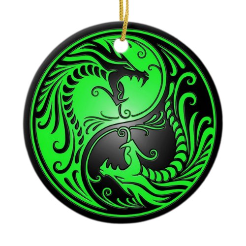 Yin Yang Dragons, green and black Ceramic Ornament