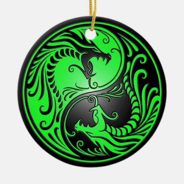 Yin Yang Dragons, green and black Ceramic Ornament (Front)
