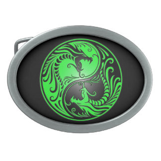 Yin Yang Dragons, green and black Oval Belt Buckle