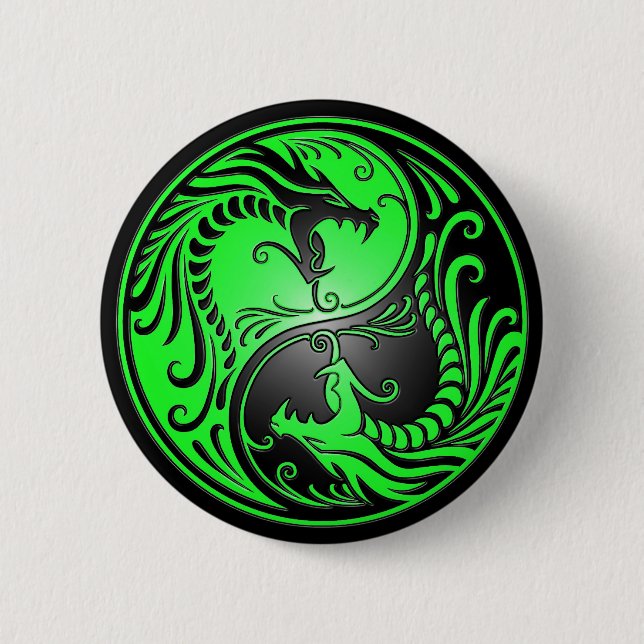 Yin Yang Dragons, green and black Pinback Button (Front)