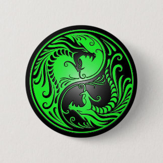 Yin Yang Dragons, green and black Pinback Button