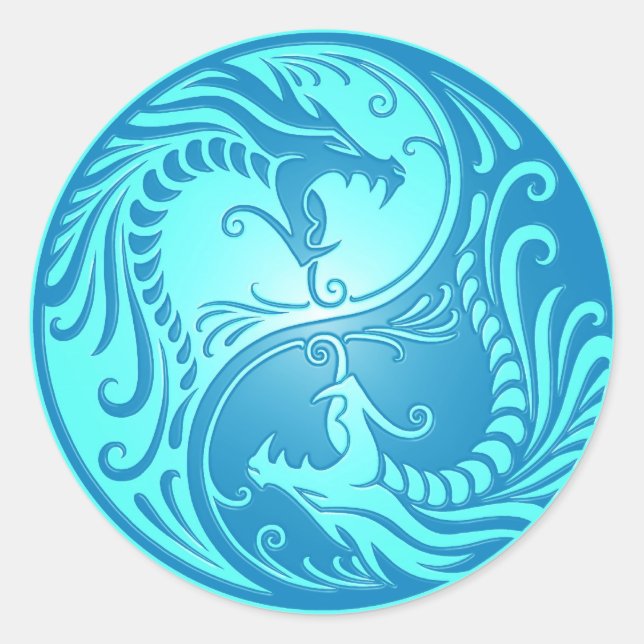 Yin Yang Dragons, light blue Classic Round Sticker (Front)
