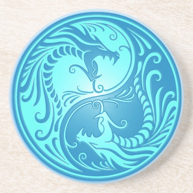 Yin Yang Dragons, light blue Drink Coaster (Front)
