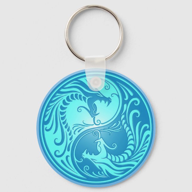 Yin Yang Dragons, light blue Keychain (Front)