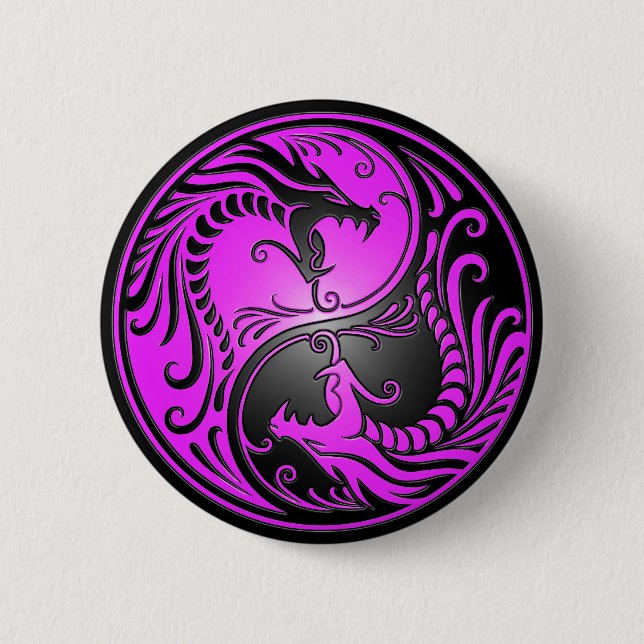 Yin Yang Dragons, purple and black Button (Front)
