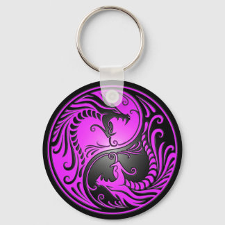 Yin Yang Dragons, purple and black Keychain