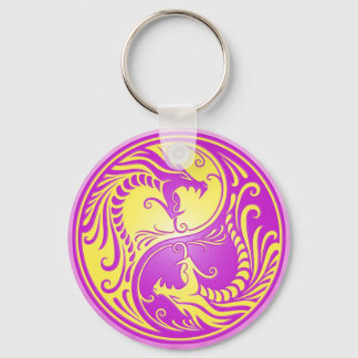 Yin Yang Dragons, purple and yellow Keychain