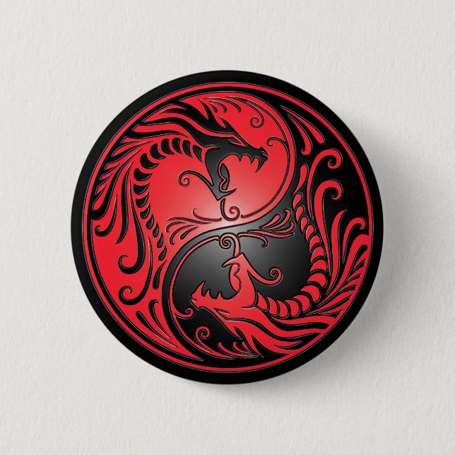 Yin Yang Dragons, red and black Button (Front)