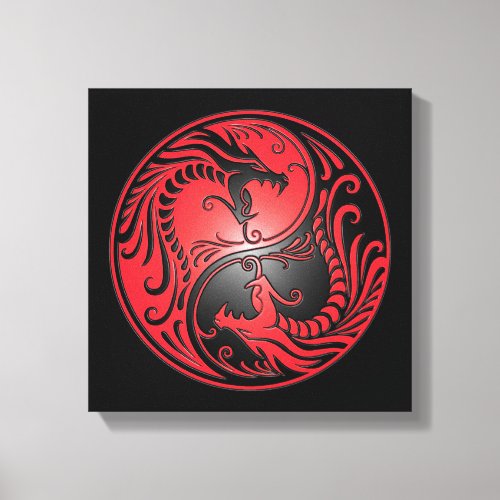 Yin Yang Dragons red and black Canvas Print