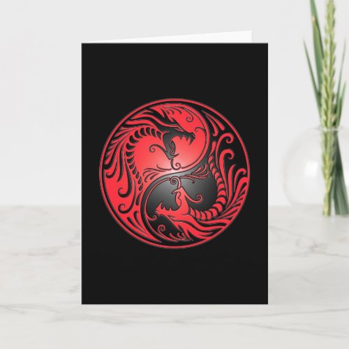 Yin Yang Dragons red and black Card