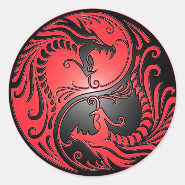 Yin Yang Dragons, red and black Classic Round Sticker (Front)