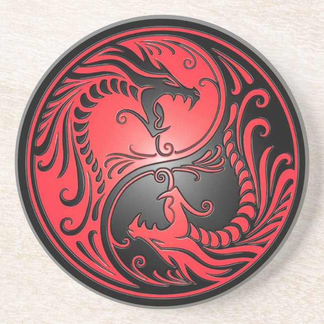 Yin Yang Dragons, red and black Drink Coaster (Front)