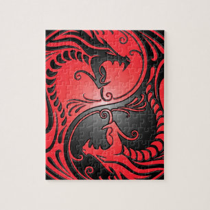 Yin Yang Dragons, red and black Jigsaw Puzzle