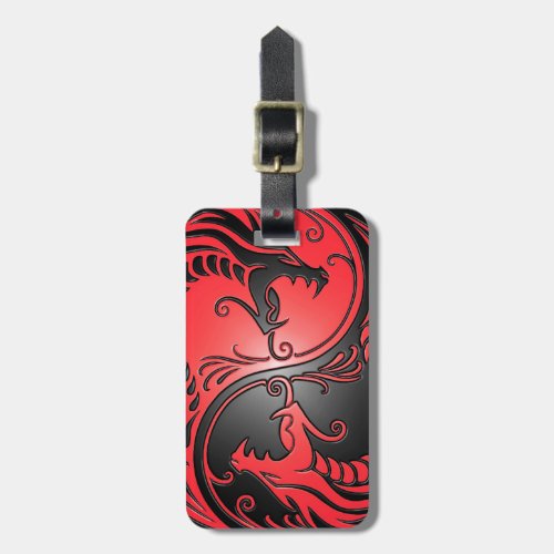 Yin Yang Dragons red and black Luggage Tag