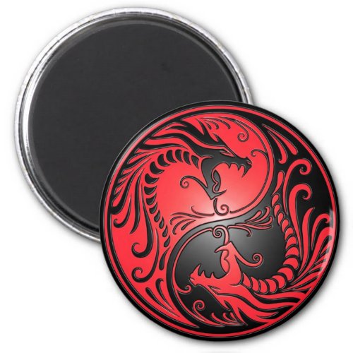 Yin Yang Dragons red and black Magnet