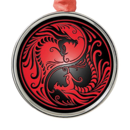 Yin Yang Dragons, red and black Metal Ornament