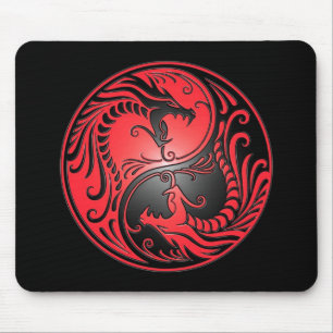 Yin Yang Dragons, red and black Mouse Pad