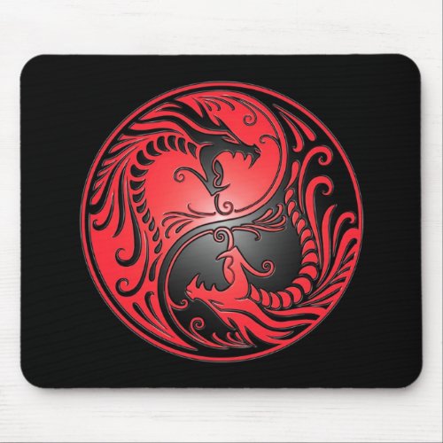 Yin Yang Dragons red and black Mouse Pad