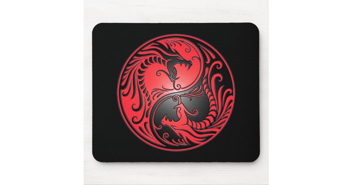 Yin Yang Dragons, red and black Mouse Pad | Zazzle