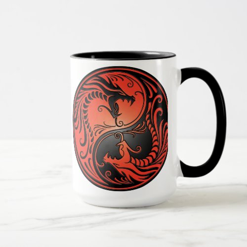 Yin Yang Dragons red and black Mug