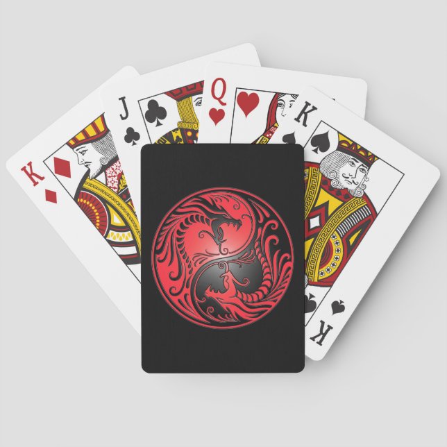 Yin Yang Dragons, red and black Poker Cards (Back)