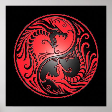 Yin Yang Dragons, Red And Black Poster