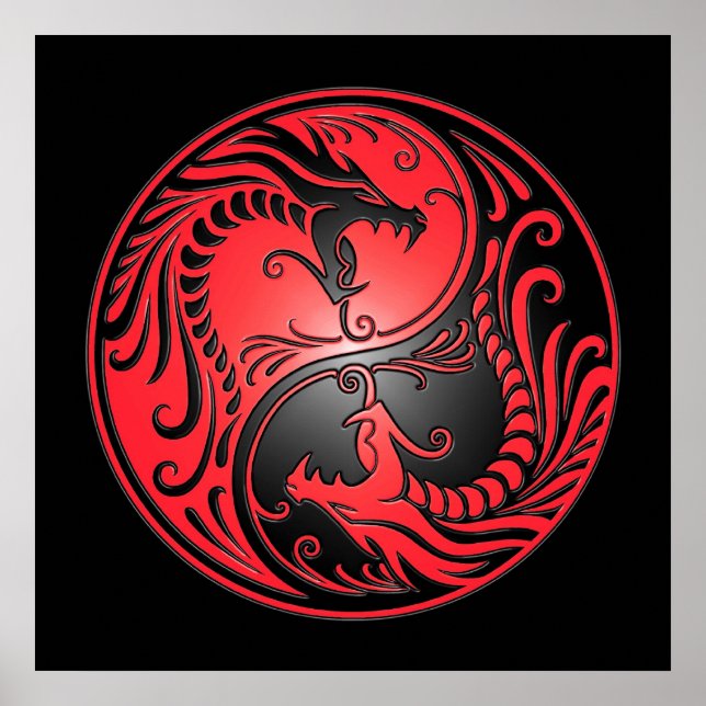 Yin Yang Dragons, red and black Poster (Front)