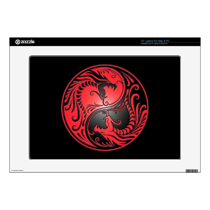 Yin Yang Dragons, red and black Decals For 15" Laptops