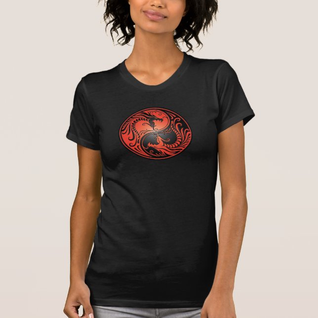 Yin Yang Dragons, red and black T-Shirt (Front)