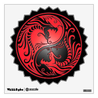 Yin Yang Dragons, red and black Wall Decal