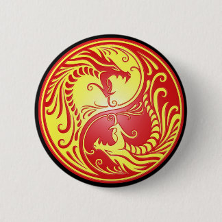 Yin Yang Dragons, red and yellow Button
