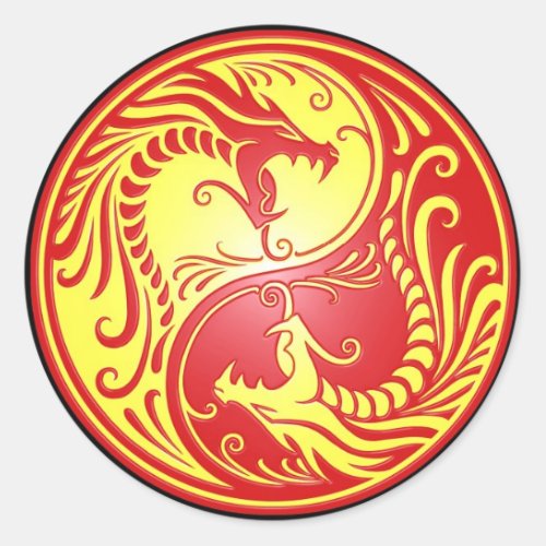Yin Yang Dragons red and yellow Classic Round Sticker