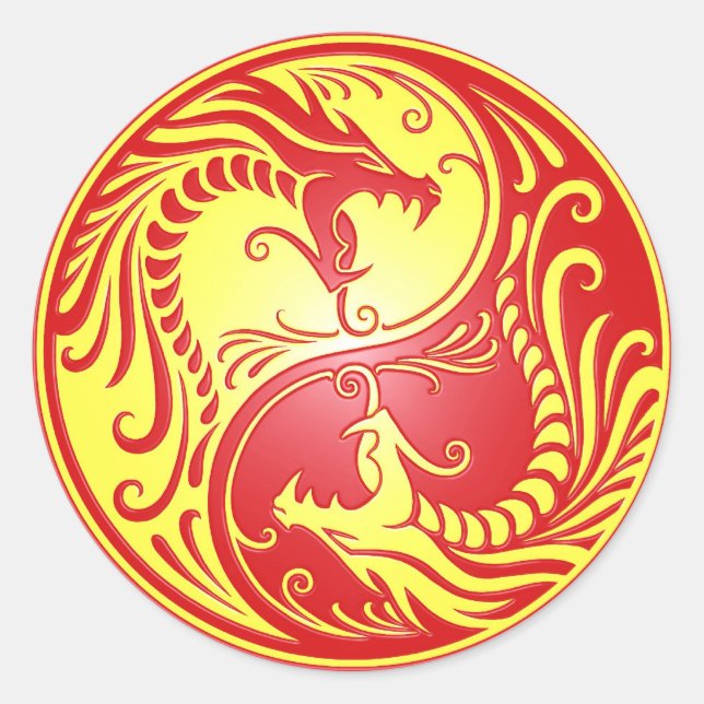 Yin Yang Dragons, red and yellow Classic Round Sticker (Front)