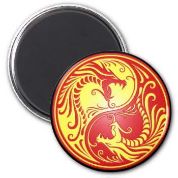 Yin Yang Dragons  Red And Yellow Magnet by JeffBartels at Zazzle