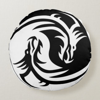 Yin Yang Dragons Round Pillow