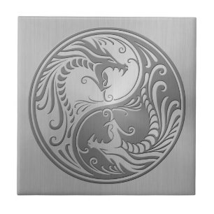 Yin Yang Dragons, stainless steel Tile