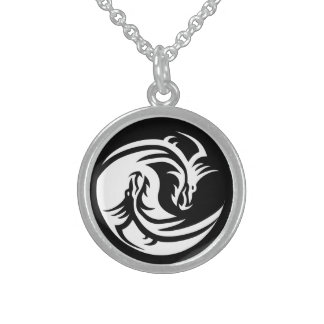 yin yang dragons sterling silver necklace
